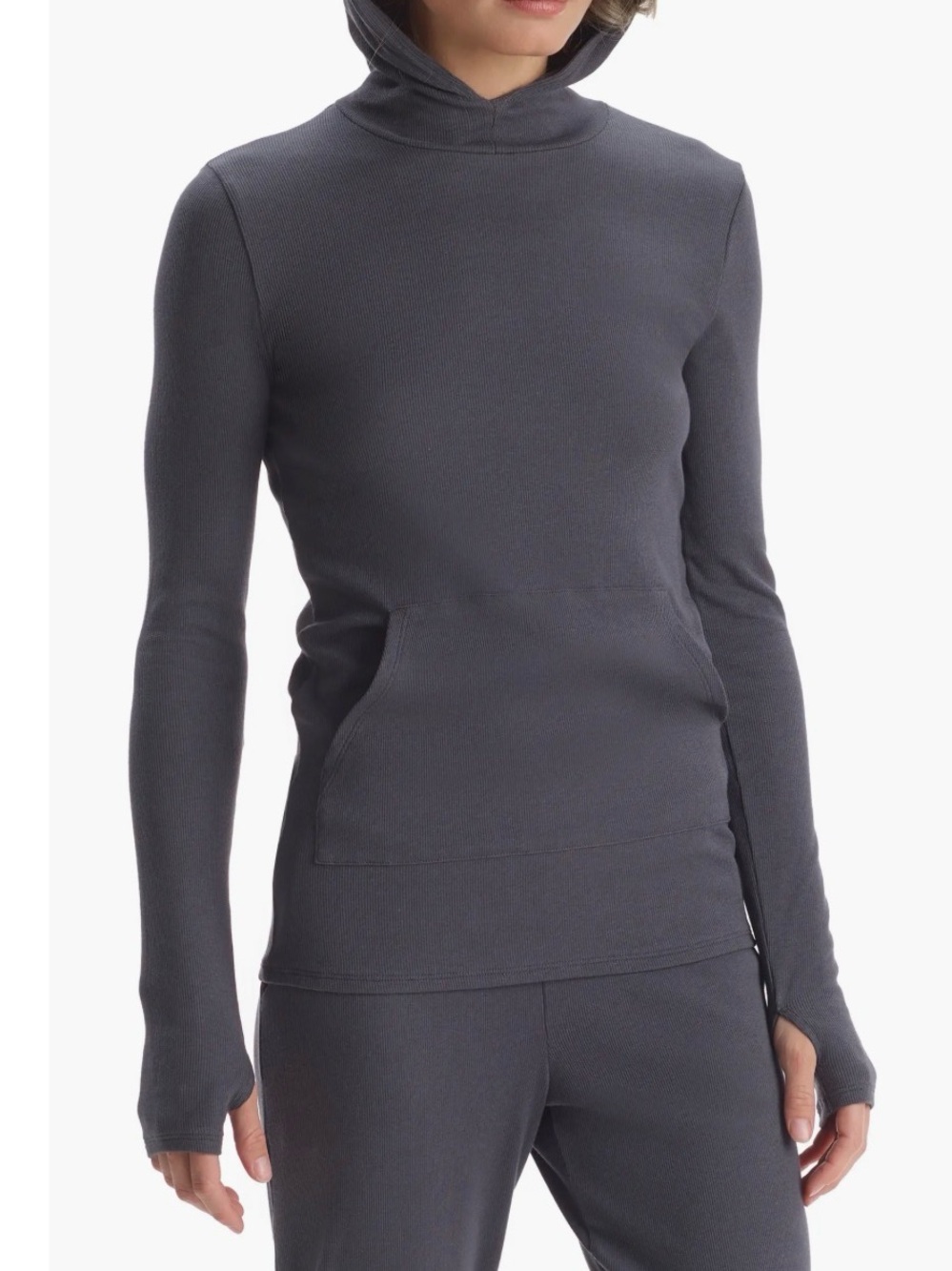 NWT Commando luxury rib Black Lightweight Hooded Long Sleeve Top